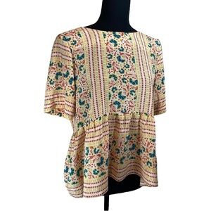 Lauren Moffatt Silk Floral Peplum Top